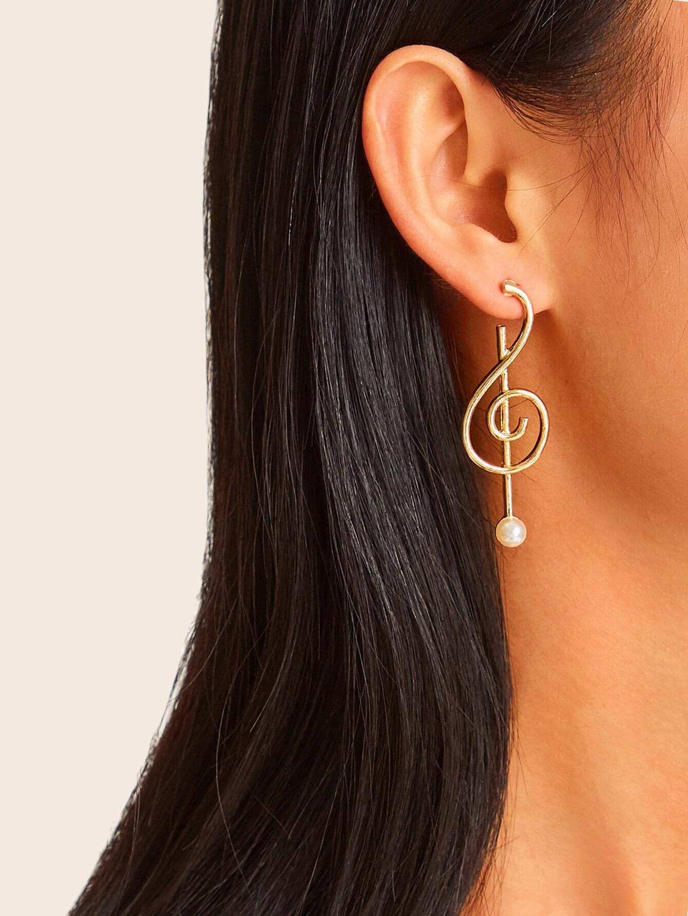 Faux Pearl Decor Music Note Design Earrings | SHEIN