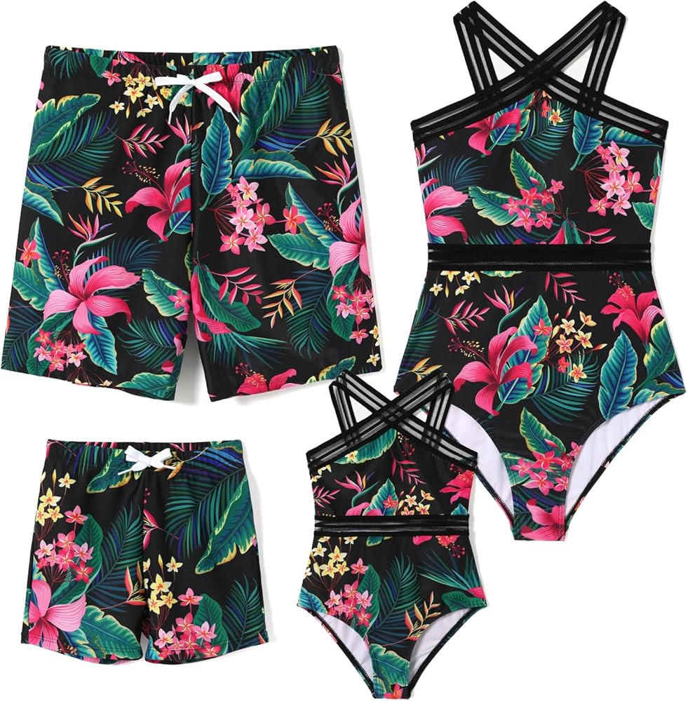 PATPAT Family Matching Swimsuits Crisscross One Piece Swimwear Floral Printed Bathing Suits | Amazon (US)