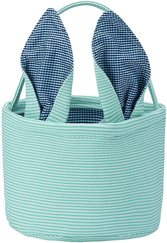 Easter Basket Seersucker Egg Hunt Bunny Baskets for Kids with Cute Rabbit Ears Stripe Storage Gif... | Amazon (US)