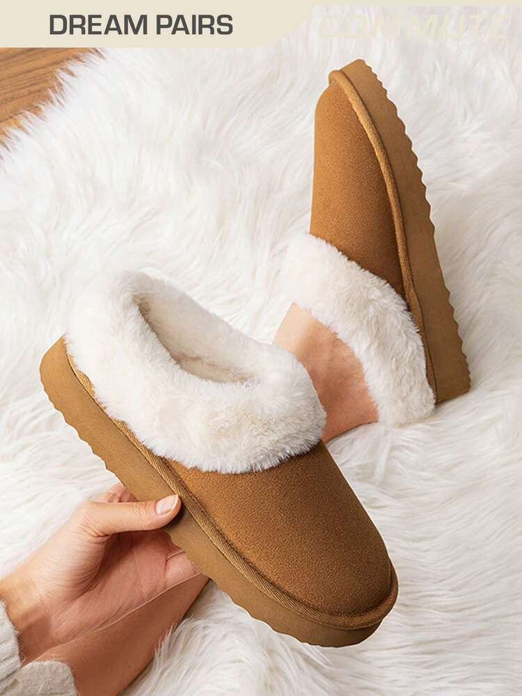 Women's Platform Snow Pers Boots - Warm Shoes For Outdoor Non Comfort, Winter Pers With Thickened Flat Soles Winter Furry Fuzzy Shoes | SHEIN