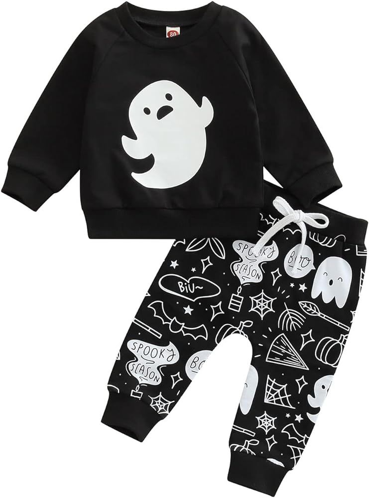 Toddler Baby Boy Halloween Outfits Cute Pumpkin Sweatshirt Top and Pant Set Infant Long Sleeve Cloth | Amazon (US)