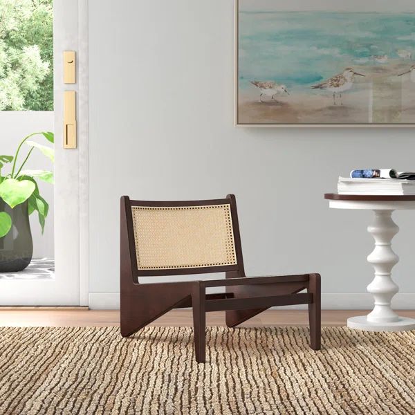 Divij Solid Wood Armchair Natural Cane Woven Lounge Chair | Wayfair North America