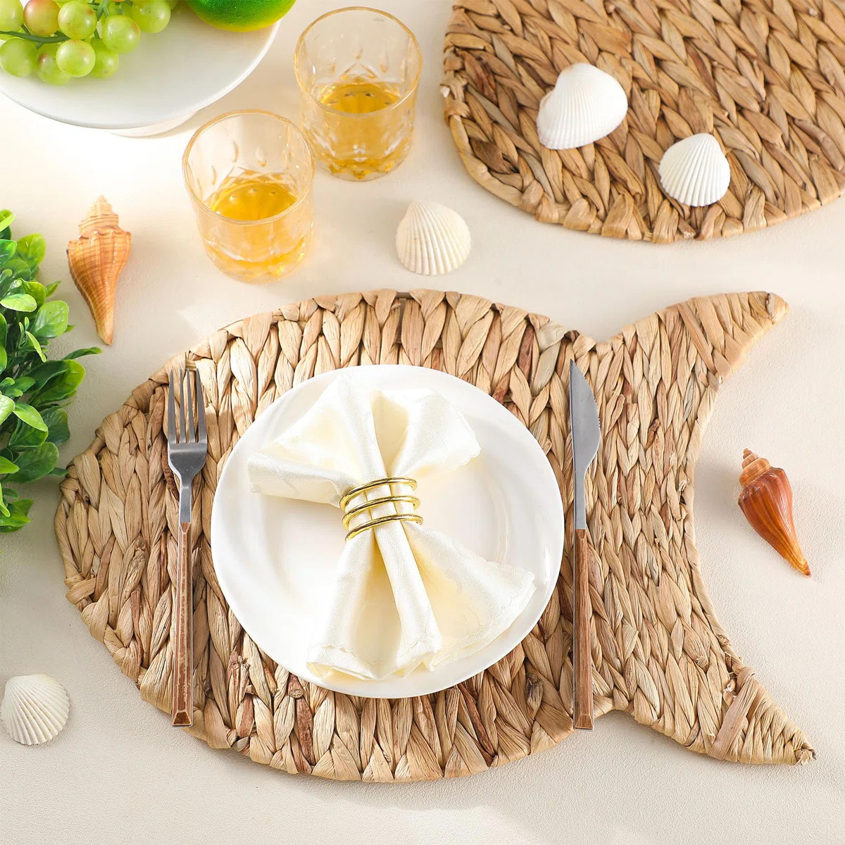 4 Pack Fish Woven Placemats, Water Hyacinth Nautical Rattan Chargers For Dining Table, Coastal Be... | Wayfair North America