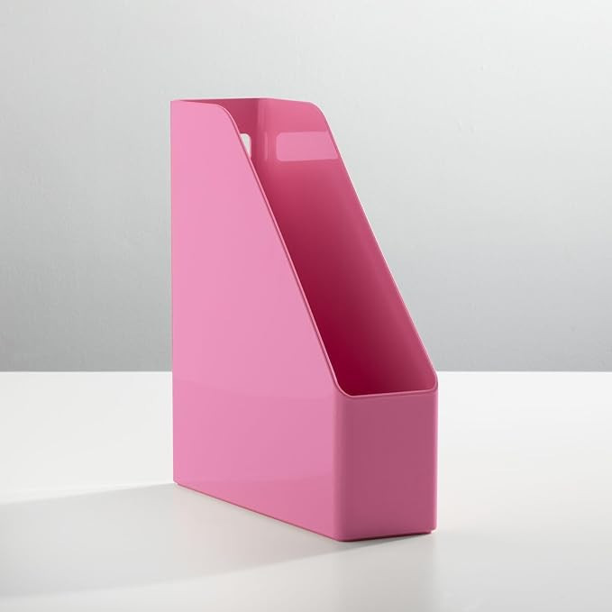 mDesign Plastic Slim Vertical File Folder Storage Organizer Bin with Handle - Hold Notebooks, Bin... | Amazon (US)