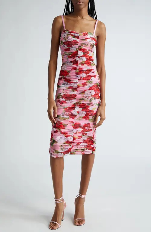L'AGENCE Caprice Floral Print Ruched Dress in Cotton Candy Multi Hydrangea at Nordstrom, Size 4 | Nordstrom