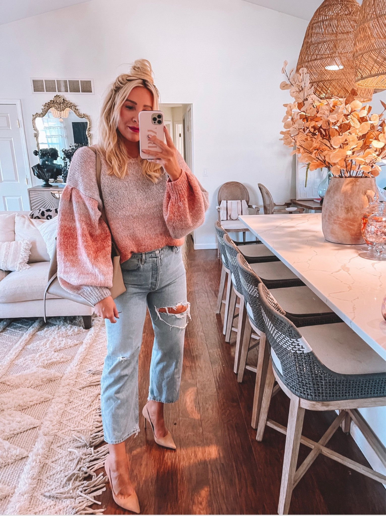 Wearing a medium in the sweater 