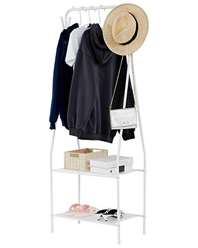 YOUDENOVA Clothes Rack with Shelves, Small Clothing Rack with 4 Hooks, Metal Hanging Garment Rack... | Amazon (US)