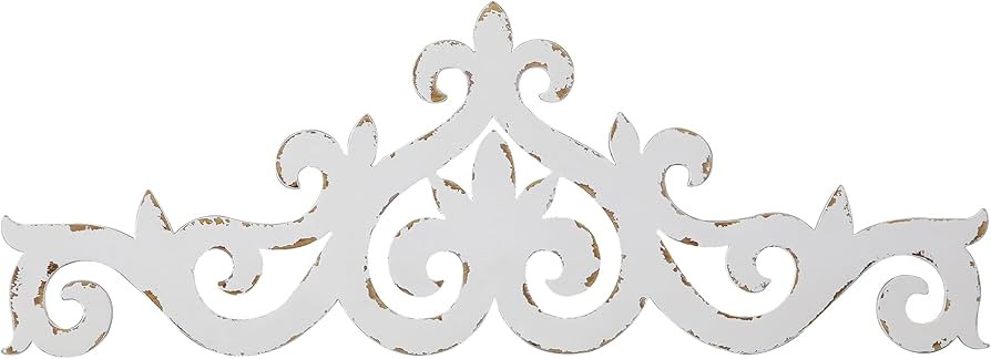 SOFE White Distressed Scroll Over The Door Decor 36 \u00d7 13 Inches, Wooden Wall Sculpture, 3D F... | Amazon (US)
