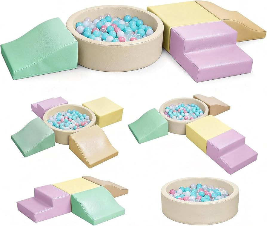 Hoohtoot Foam Climbing Blocks for Toddler: with 4-Piece PU Leather Climbing Toys and a Ball Pit -... | Amazon (US)