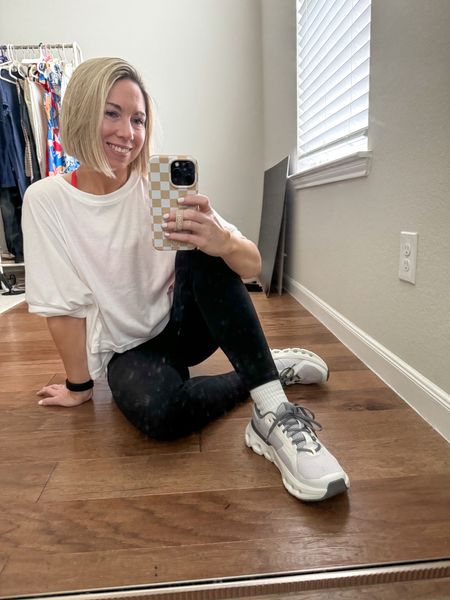 Workout outfit 
Athleisure outfit 
Active wear 

Clothing : Everything true to size 
Sneakers - shoe salesperson recommended sizing up 1/2 size for foot expanding when walking - LOVE them and super comfy perfect for walking and running with good arch support 

#LTKFitness #LTKActive #LTKShoeCrush