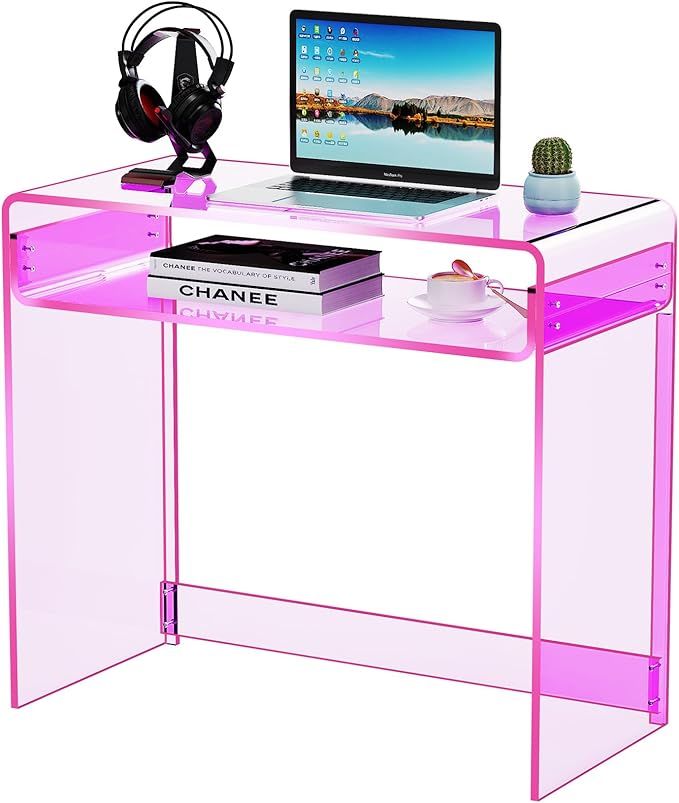 Acrylic Desk Laptop Workstation Study Table Home Office Console Table Entrance Table Decor (Pink) | Amazon (US)