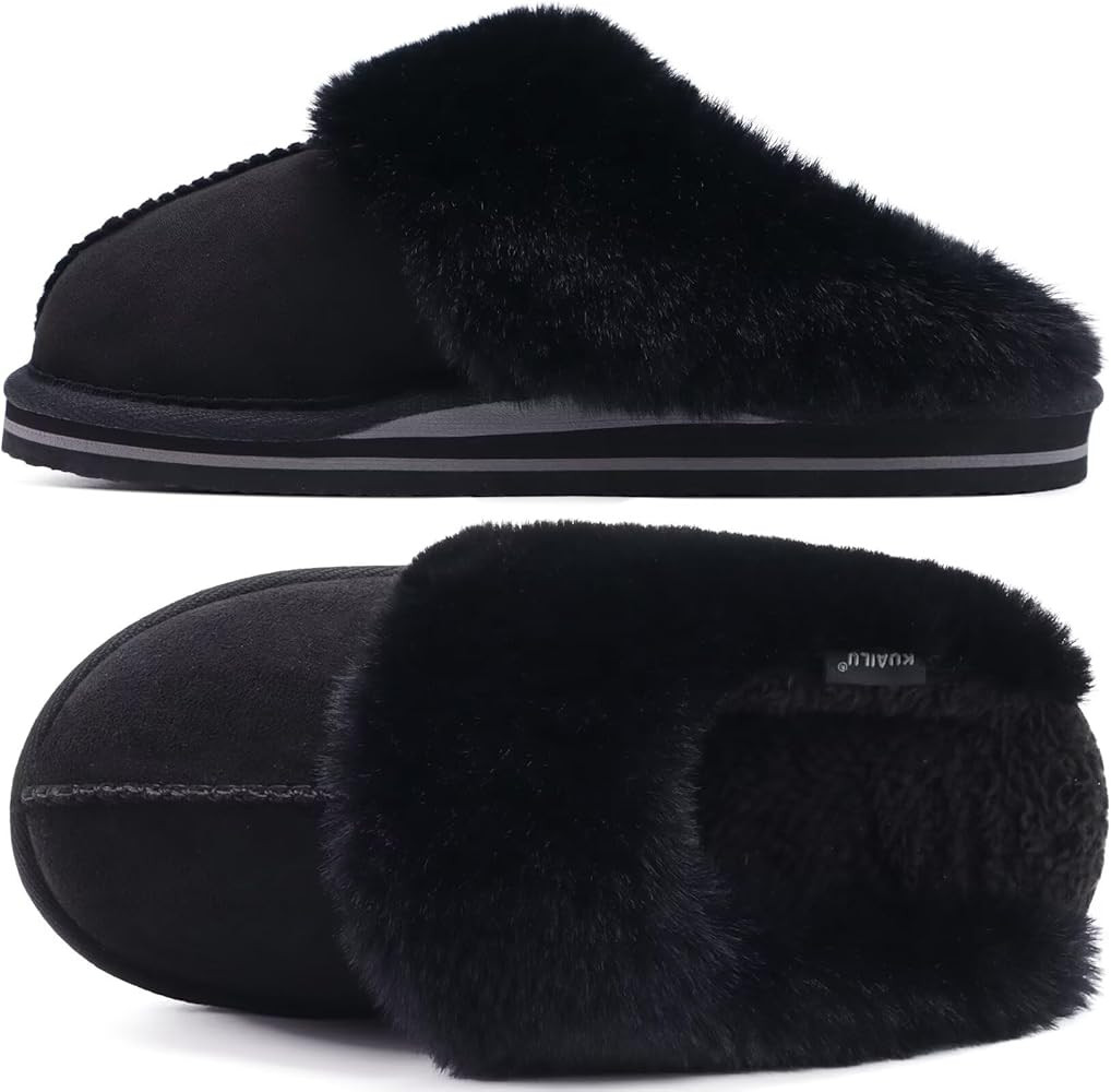 KuaiLu Womens Fluff Dual Memory Foam Slippers Ladies Cozy Arch Support Warm Scuff Slippers Slip o... | Amazon (US)