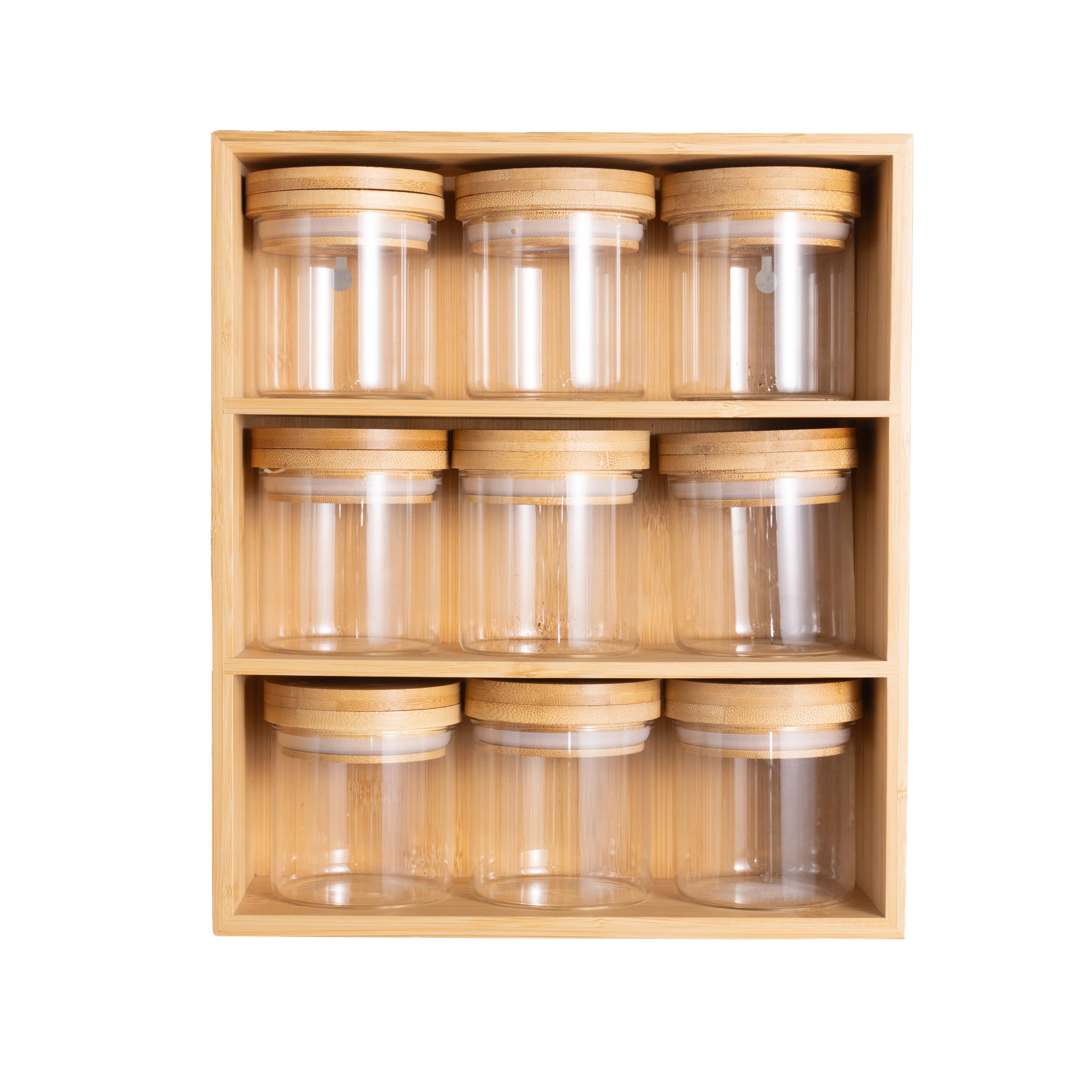 Better Homes & Gardens, Bamboo Holder with 9 Bamboo Swivel Lid Glass Spice Jars, 10 x 11.6 x 3.9 ... | Walmart (US)