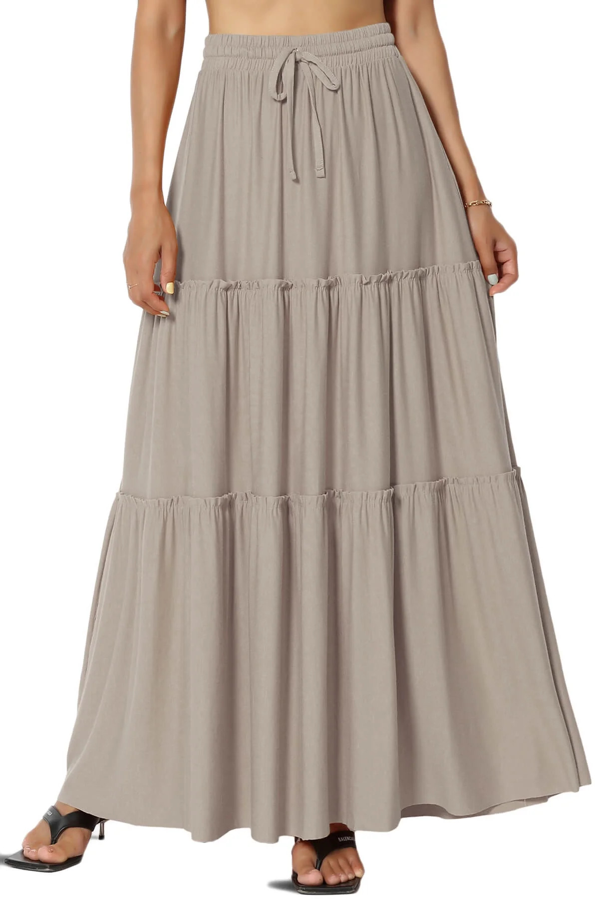Women's Ruffle Tiered Jersey Drawstring Elastic High Rise A-Line Long Maxi Skirt | Walmart (US)