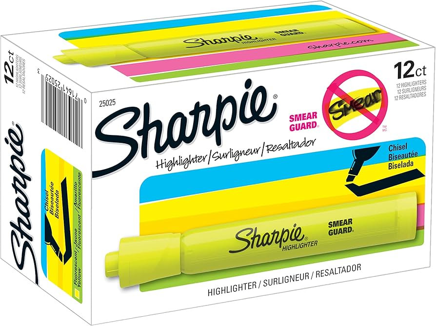 Sharpie Tank Highlighters, Chisel Tip, Fluorescent Yellow, 12 Count | Amazon (US)
