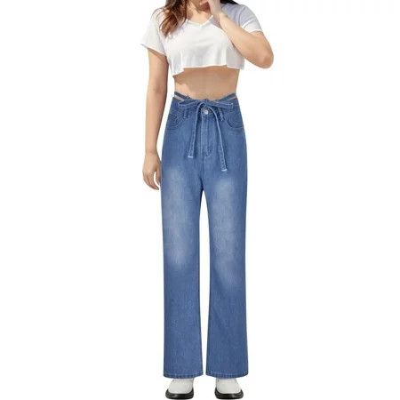 Kiittyyyy High Rise Wide Leg Jeans - Casual Loose Denim Pockets Ripped Hem Flare High Rise Jeans Straight Leg Jeans for Women High Rise | Walmart (US)
