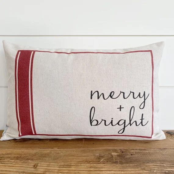 Merry + Bright Pillow Cover (Red) | Etsy (US)
