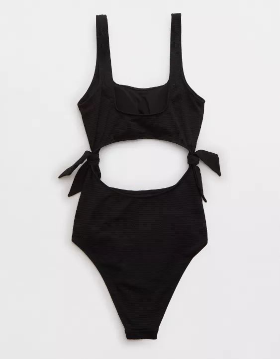 Aerie Pique Cut Out Scoop One Piece Swimsuit | Aerie