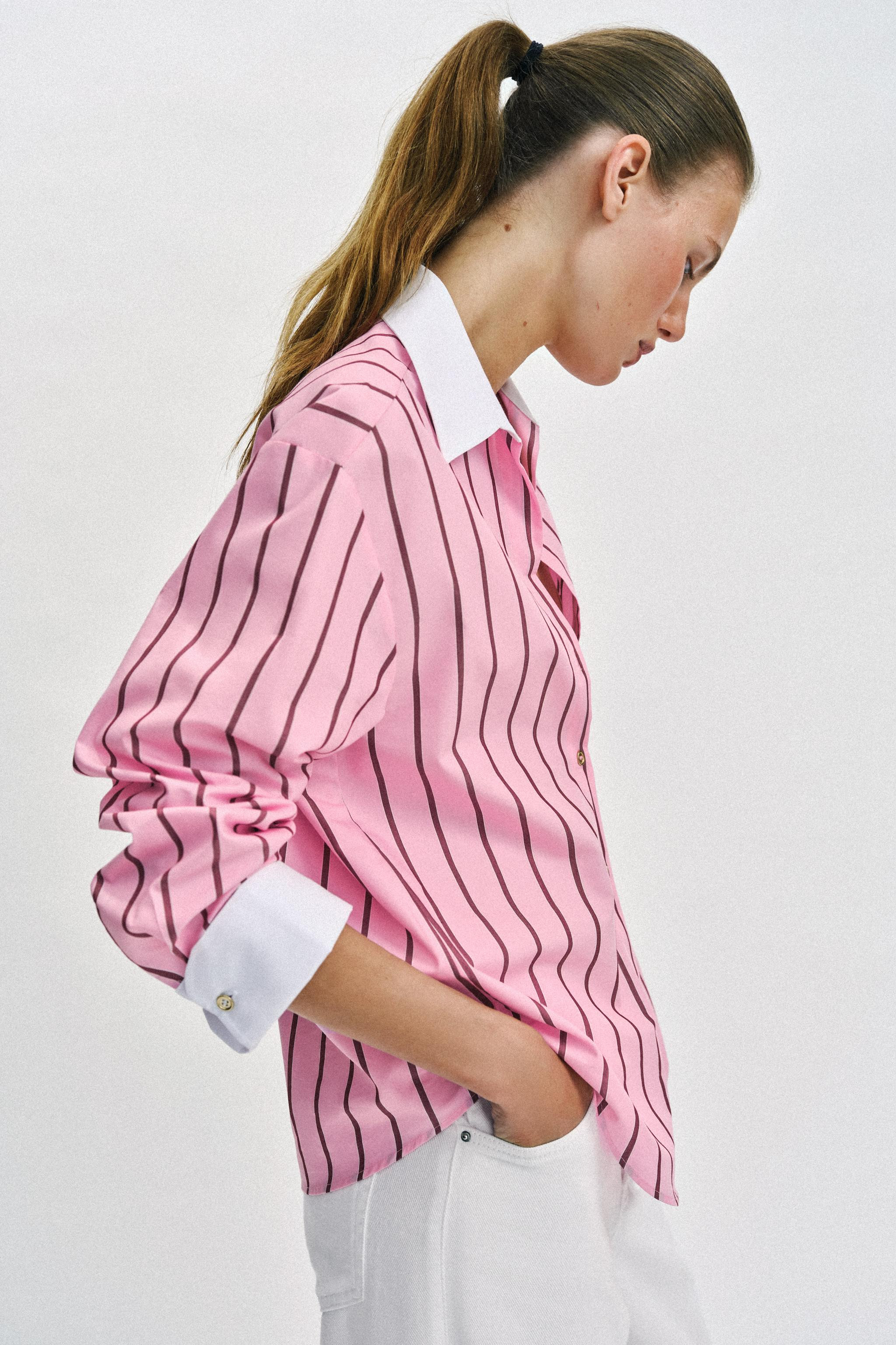 OVERSIZED STRIPED SHIRT WITH CONTRAST CUFFS | Zara US