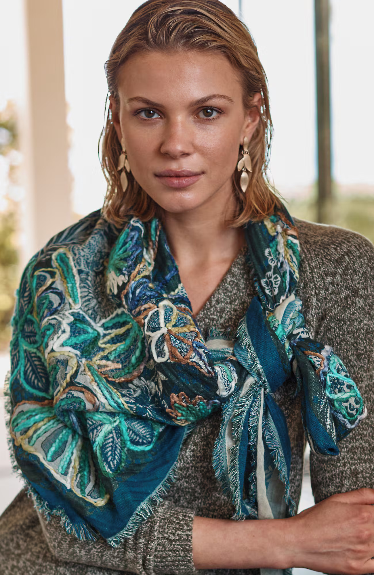 J.Jill Embroidered Jacquard Triangle Scarf | J. Jill