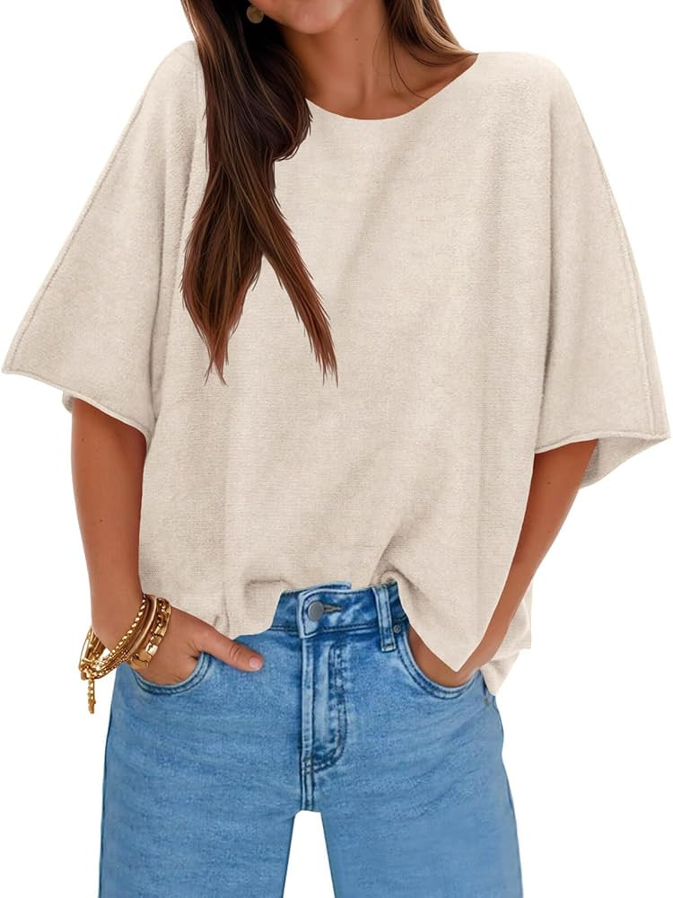 Cicy Bell Womens Half Sleeve Sweaters Oversized Boat Neck Knitted Pullover Sweater Trendy Casual ... | Amazon (US)