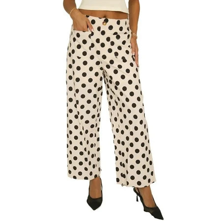 Women's White Polka Dot Loose Pants – Chic Casual Style for Office & Daily Wear, S | Walmart (US)
