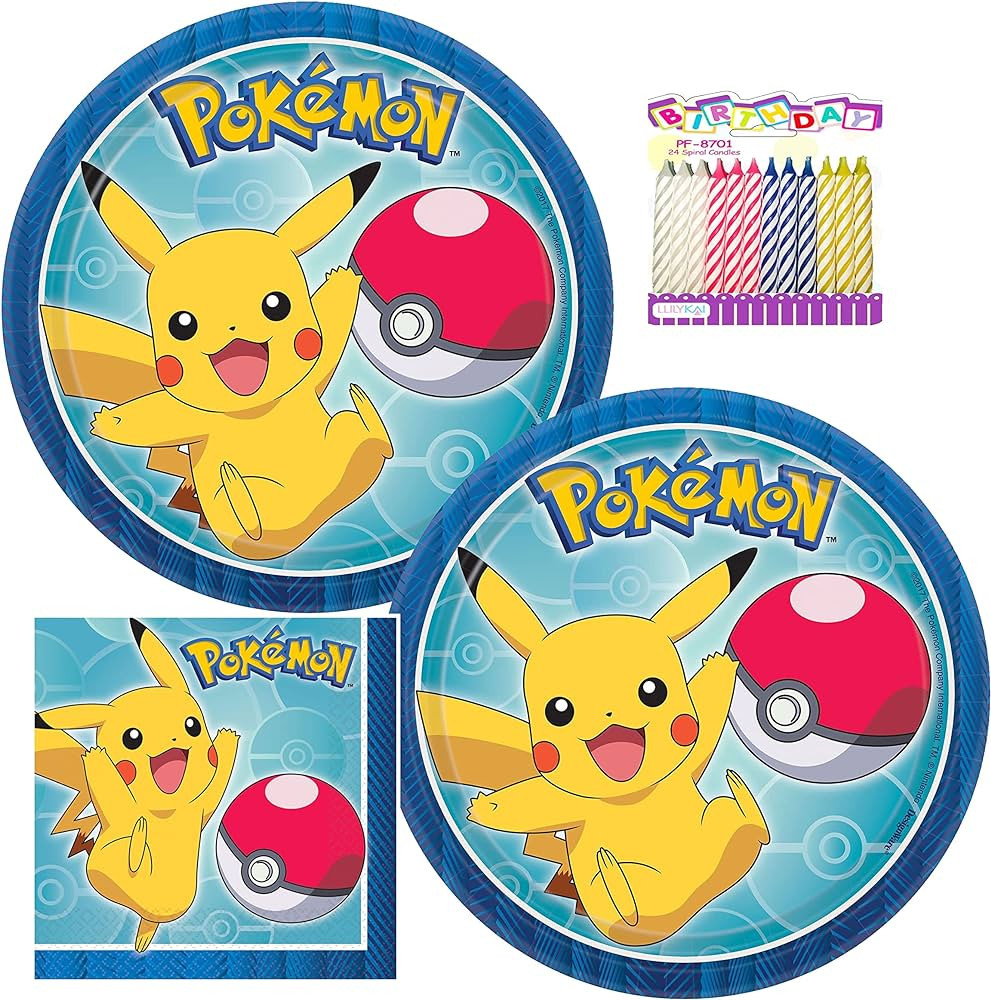 Pokémon Party Supplies Pack Serves 16: 7" Plates and Beverage Napkins with Birthday Candles (Bun... | Amazon (US)