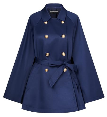Scarlet Darkness Cape Coats for Women Winter Slit Sleeve Double Breasted Cloak Coat with Belt Tie Navy S | Amazon (US)