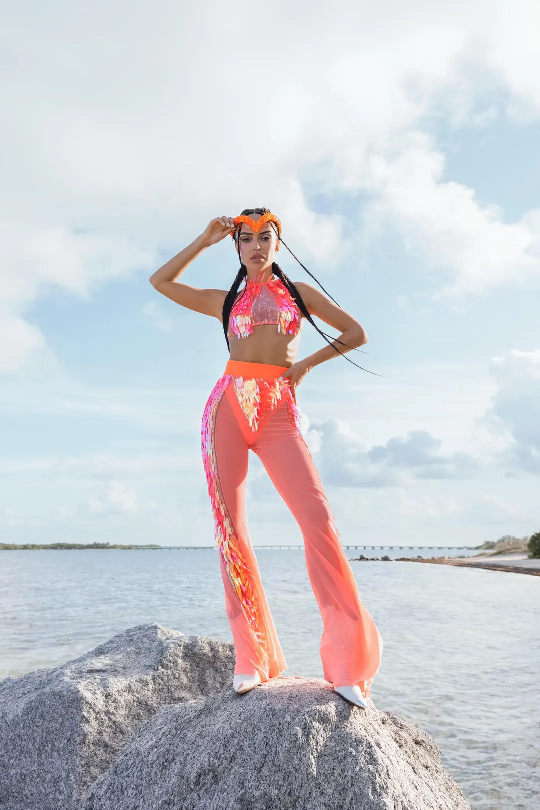 Neon Orange and Blue  Festival Sets – Sheer Flare Pants & Fringe Halter Top with Flame Design |... | Etsy (US)