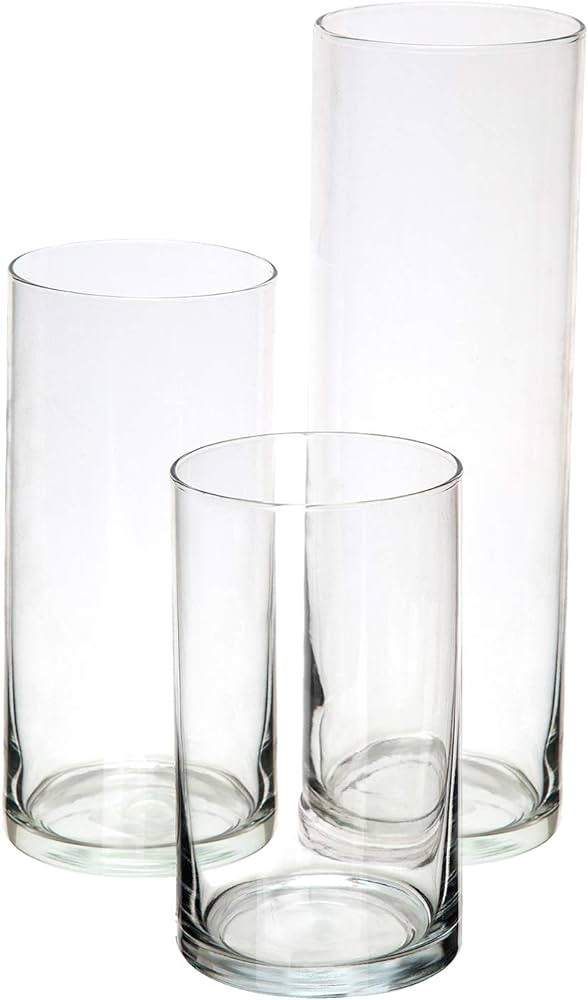 Royal Imports Glass Cylinder Flower Centerpiece Vases Set of 3 - Hurricane Candle Holder for Pill... | Amazon (US)