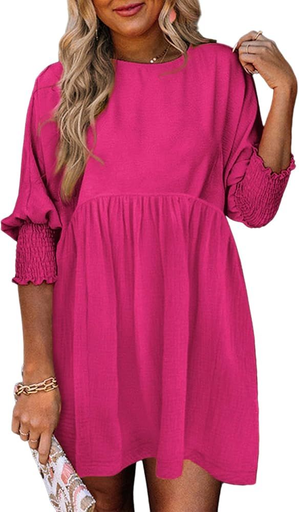 Dokotoo Womens Summer Tunic Dress Casual Loose Short Sleeve Crew Neck Flowy Swing Mini Shift Dres... | Amazon (US)