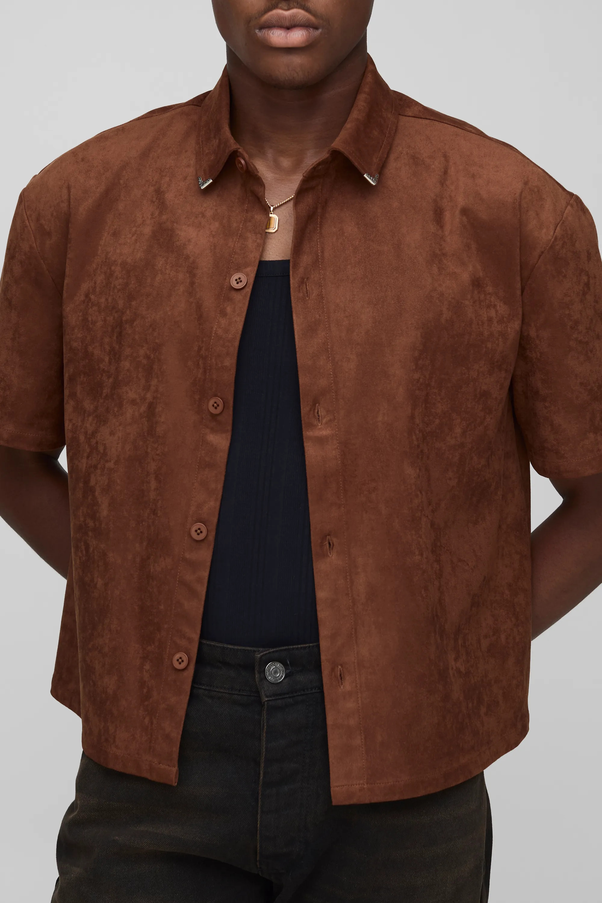 Shirts | Oversized Boxy Faux Suede Western Collar Tip Shirt | boohooMAN | boohoo (US & Canada)