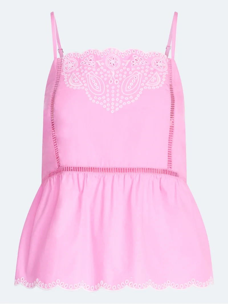 Free Assembly Women's Embroidered Cotton Tank Top with Peplum Hem, Sizes XS-XXL | Walmart (US)