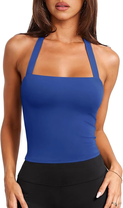 LASLULU Womens Sexy Halter Sports Bra Workout Tops Wirefree Sleeveless Gym Yoga Tank Tops Y2k Cas... | Amazon (US)