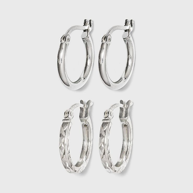 Women's Sterling Silver Tube and Square Cut Hoop Earring Set 2pc - A New Day™ Silver | Target