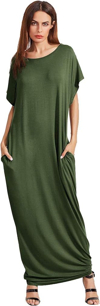 Verdusa Women's Short Sleeve Loose Long Maxi Lounge Dress with Pockets | Amazon (US)