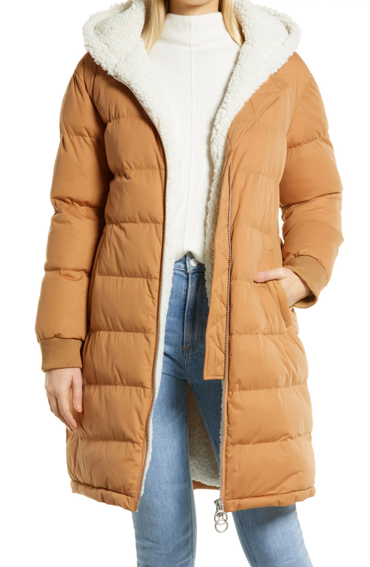 Hooded Puffer Coat with Faux Shearling Lining | Nordstrom