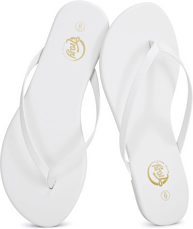 Trary Round Toe Memory Foam Sandals for Women, Vegan Leather Non-Slip Beach Pool Travel Flip Flop... | Amazon (US)