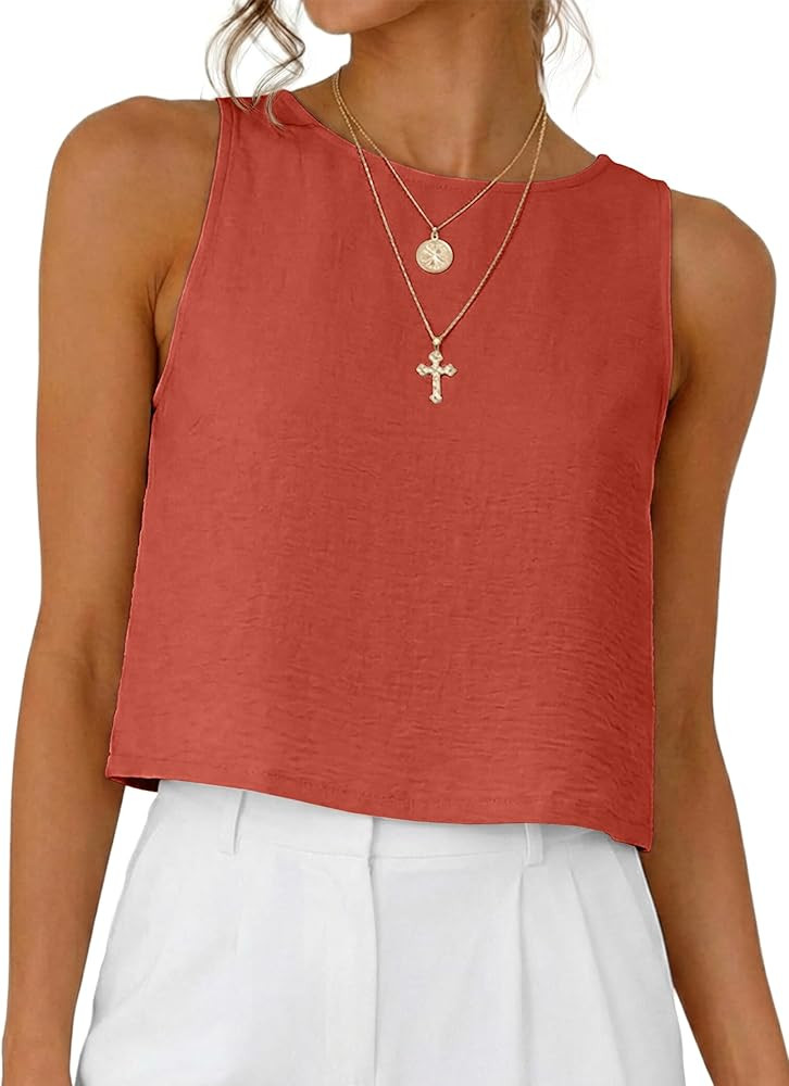 Womens Casual Crop Tank Tops 2026 Summer Beach Sleeveless Spring Tops Vacation Outfits | Amazon (US)