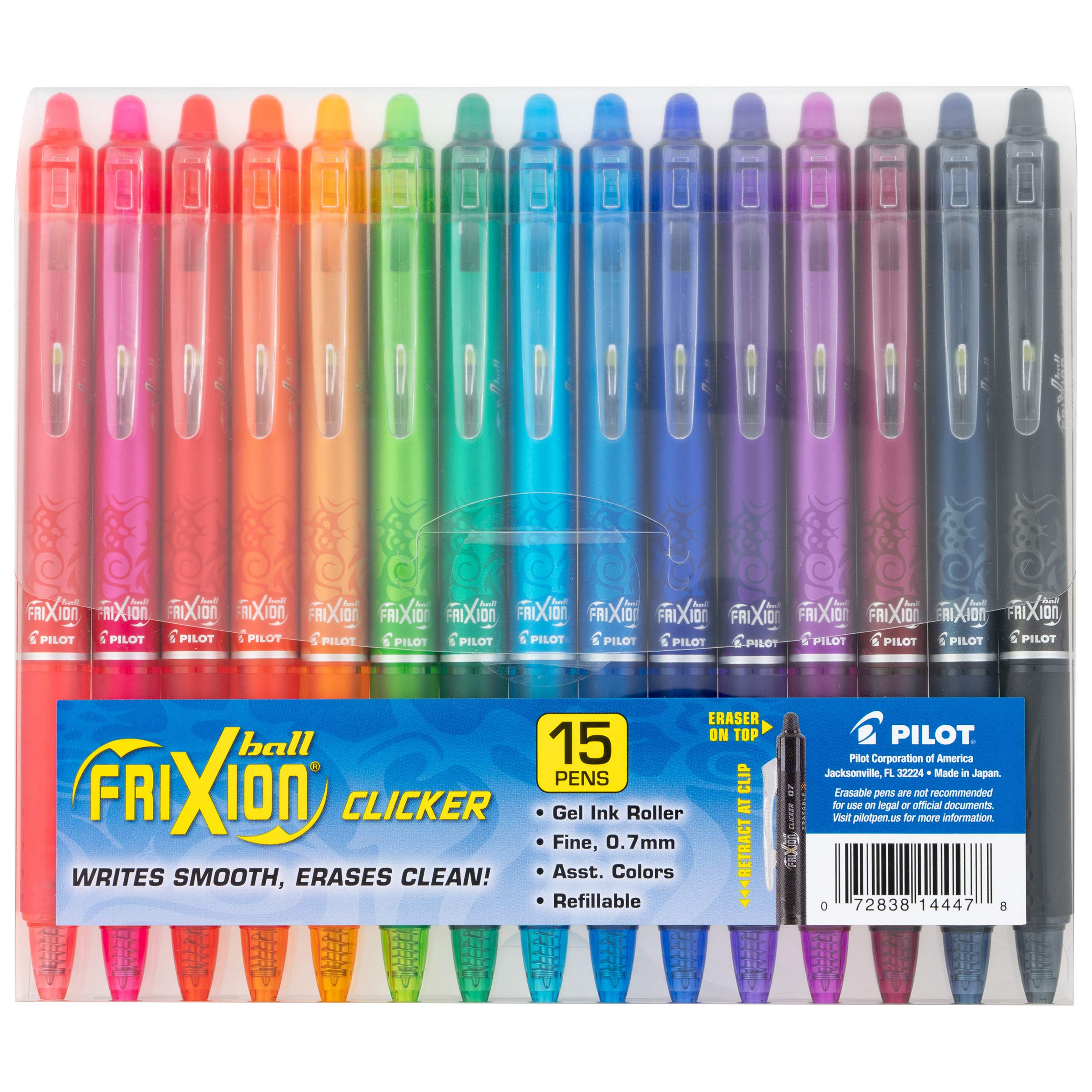 Pilot FriXion Erasable Gel Pens, Fine Point 0.7 mm Erasable Pens, Pack of 15 Assorted Colors | Amazon (US)