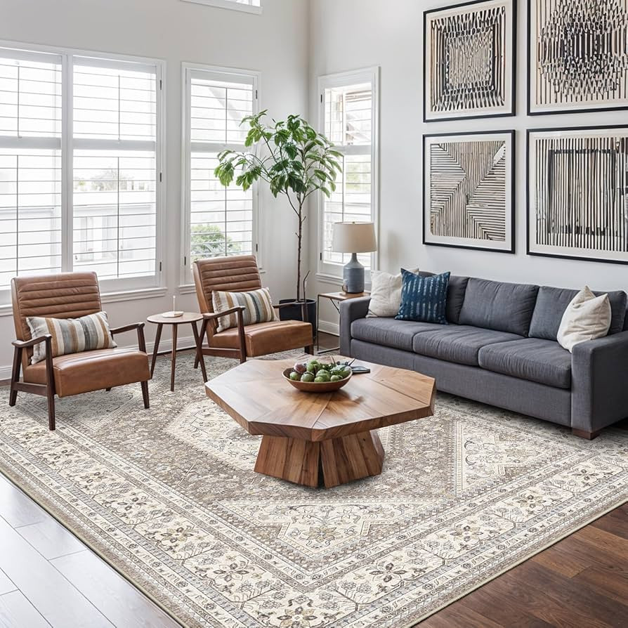 Washable 6x9 Area Rug - Large Rug for Living Room Stain Resistant Low Pile Carpet Vintage Orienta... | Amazon (US)