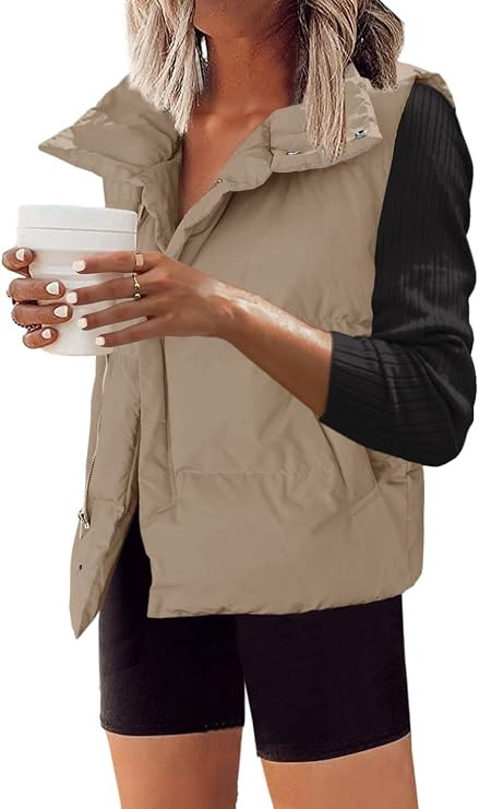 ReachMe Womens Crop Puffer Vest Lightweight Zip Up Padded Vest Jacket with Pockets Winter Gilet O... | Amazon (US)