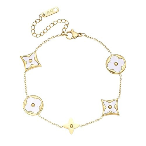 podafu Clover Bracelet for Women 18K Gold-Plated, Four Leaf Clover Fashion Simple Bracelet Jewelry Gifts for Cute Elegant Women (White) | Amazon (US)