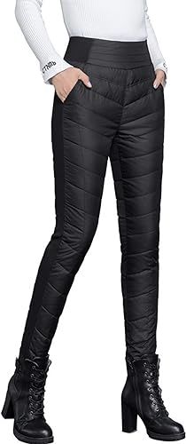 GGUHHU Womens Classic Elastic High Waist Quilted Padded Tapered Leg Long Down Pants | Amazon (US)