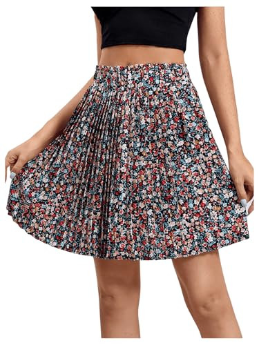 SweatyRocks Women's High Waist Mini Pleated Skater Skirt Flared A-Line Floral Short Skirt | Amazon (US)