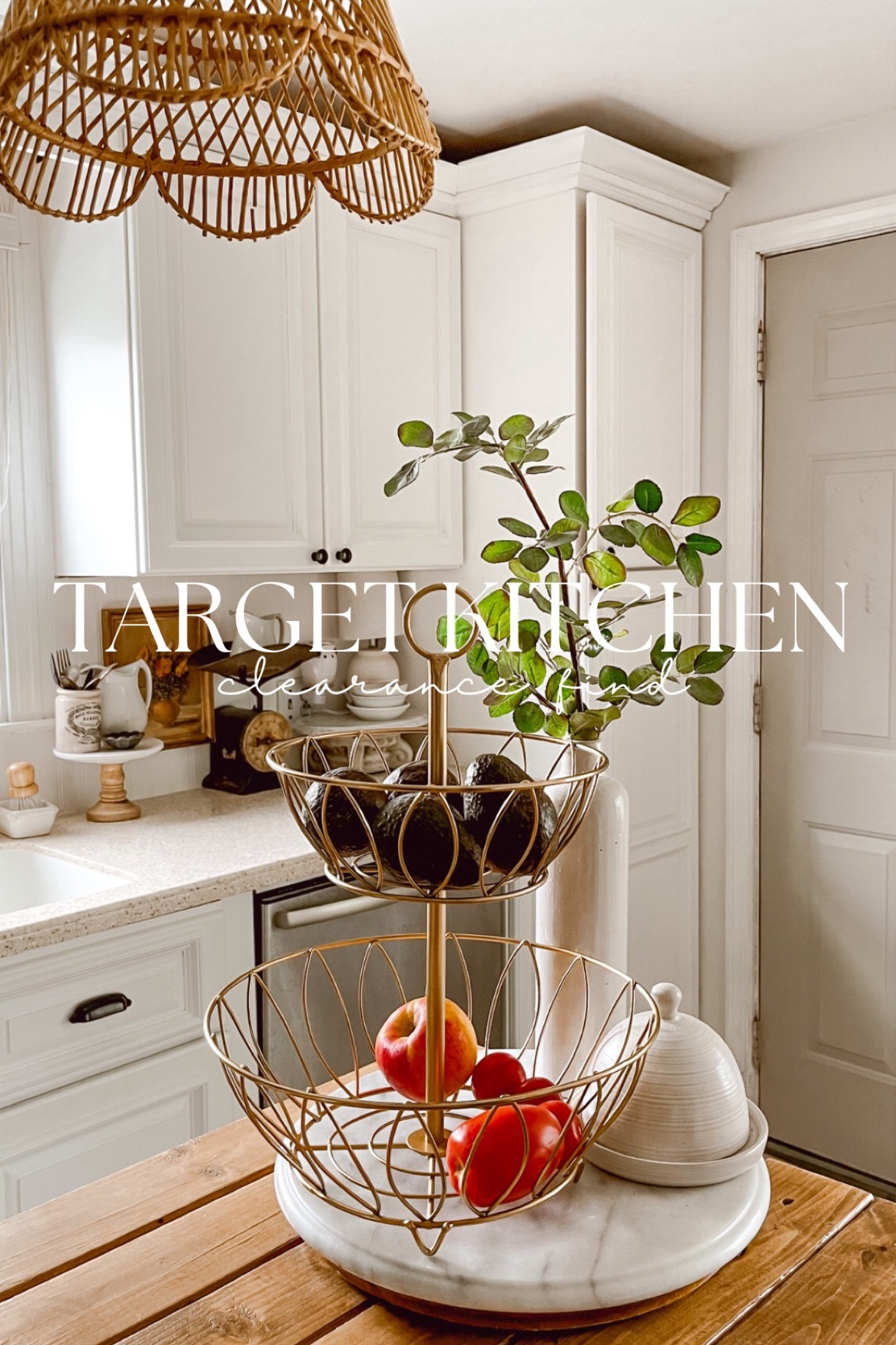 clearance find at Target ✨ beautiful vintage brass tiered fruit basket - it can be used in an office or bathroom too for storage! 