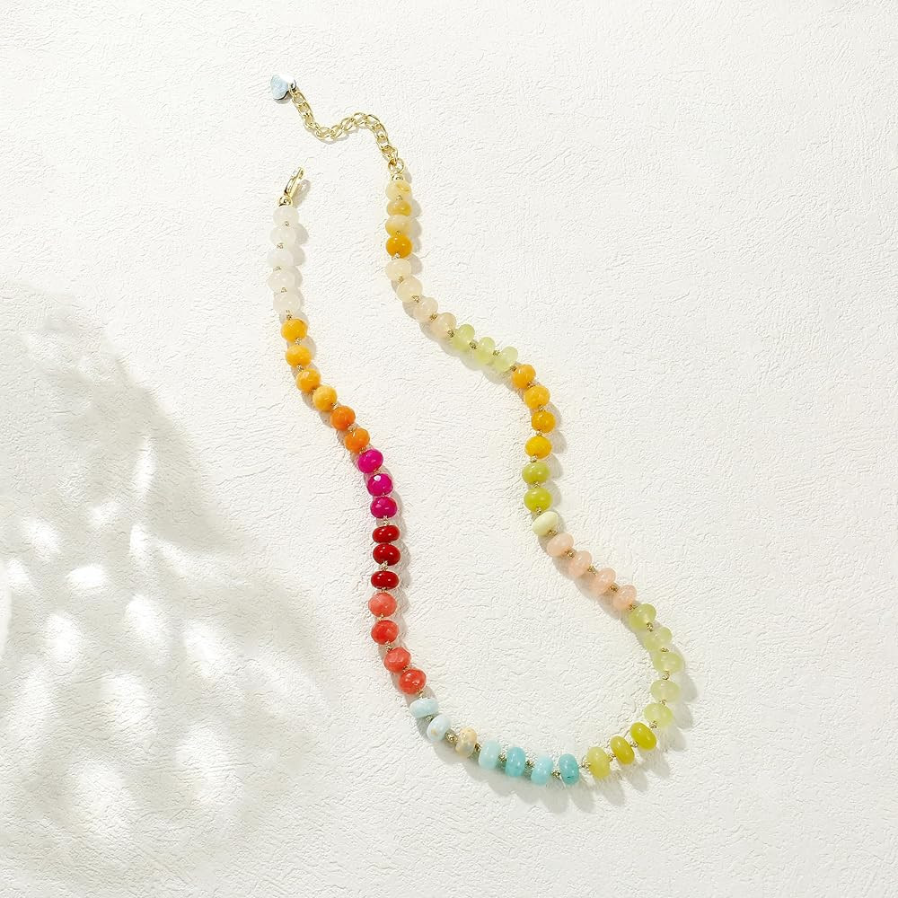 Gemstone Beaded Necklace for Women Colorful Natural Stone Freshwater Pearl Surfer Beach Rainbow N... | Amazon (US)