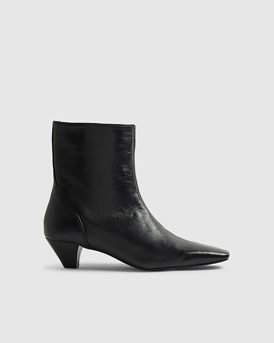 Black Leather Cone Kitten Heel Boots | River Island UK & IE