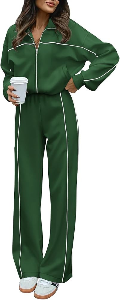 BTFBM Women's Two Piece Tracksuit Fall 2025 Long Sleeve Zip Up Sweatshirt Long Pants Outfits Jogg... | Amazon (US)