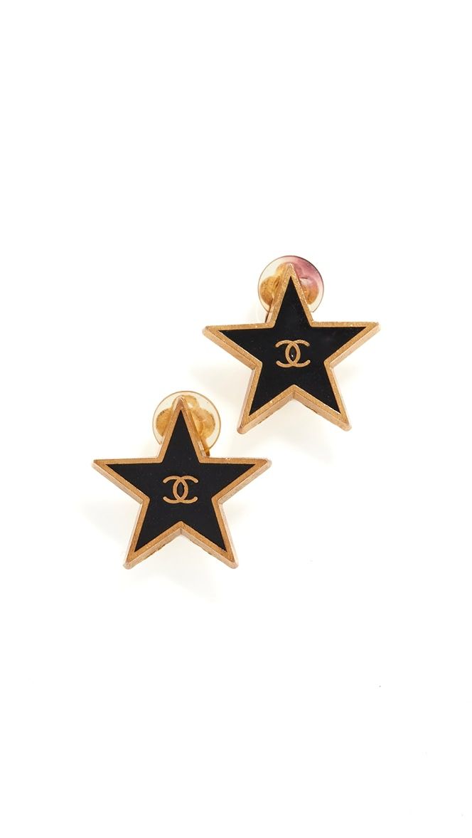 Chanel Black Gold Star Earrings | Shopbop